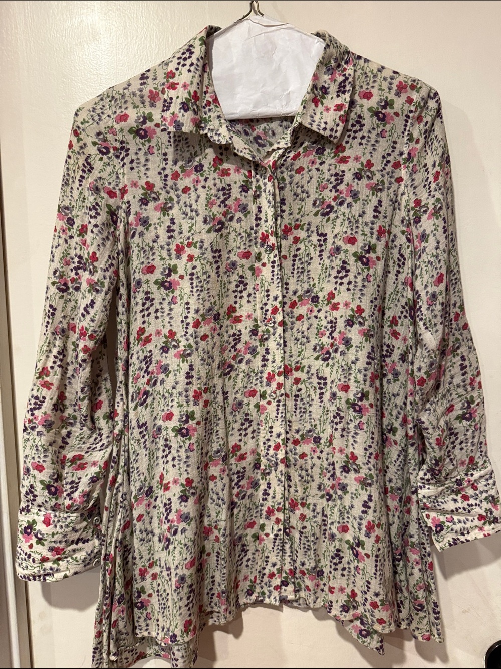 Free People Floral Button-Down Shirt/Tunic in Light Cream: 4